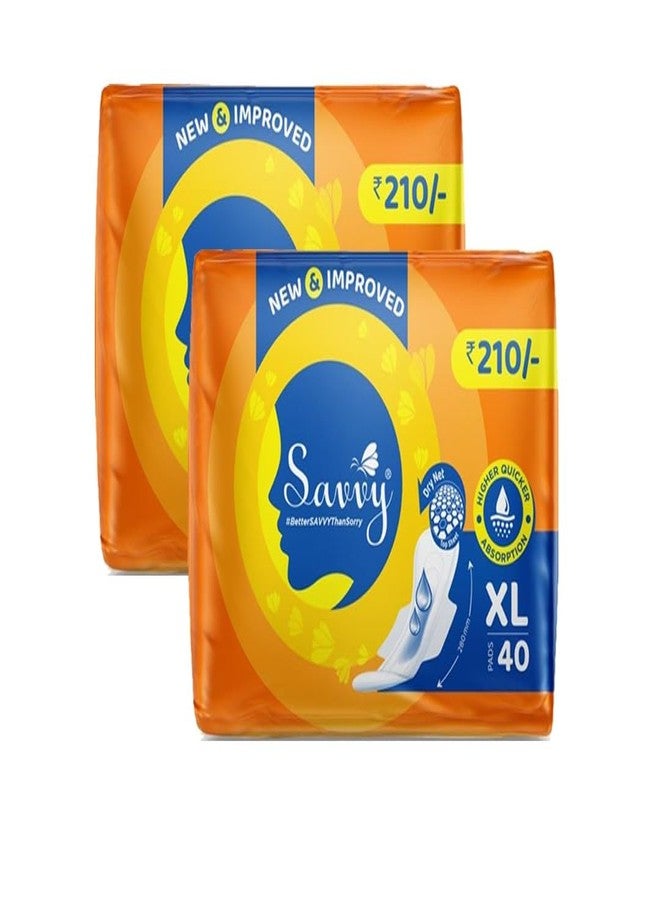 Savvy Maxi Sanitary Napkins Pads For Women, XL Size Regular to Heavy Flow Advanced Leaklock Protection, Wider Wings Super Absorption - (80 Pads) 280mm - Image 1